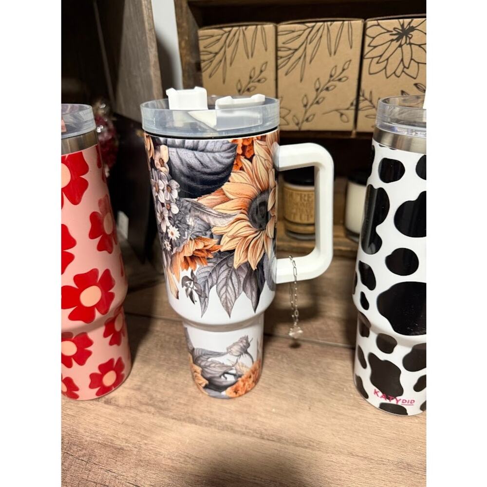 40oz Floral  Stainless Tumbler With Reusable Straw